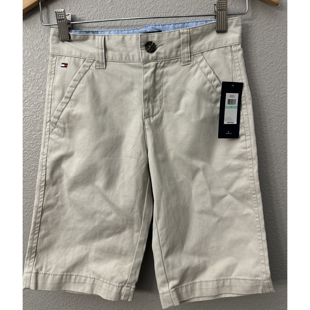 NWT Tommy Hilfiger KHAKI SHORTS Boys Size 8 Flat Front Chinos Light Stone